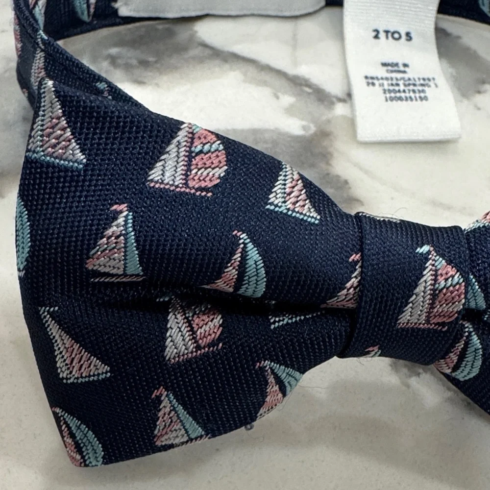 Janie and Jack - Navy Sailboat Pattern Bow Tie - Size 2 to 5 - Adjustable